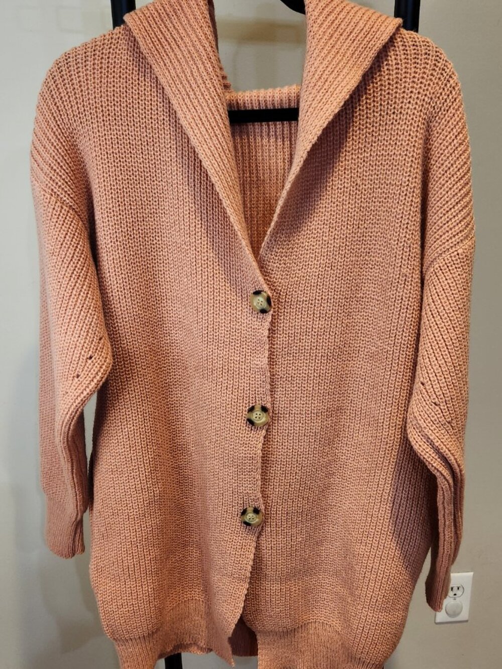 Chunky & Cozy Knit Button Cardigan Sweater Peach Oversized